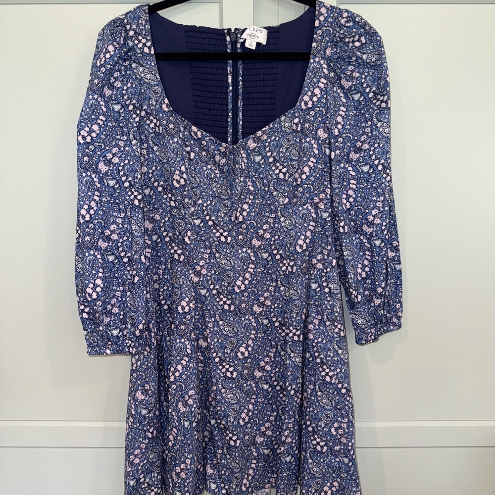 J. Crew Liberty Dress Women 2 Blue Sweetheart Long Sleeve Mini Bourton Bloom New
